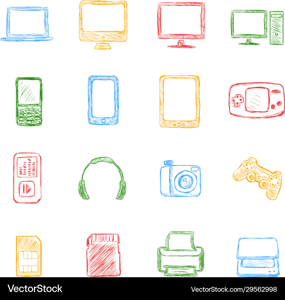 Set isolated color sketch computer devices Set isolated color sketch computer devices vector image