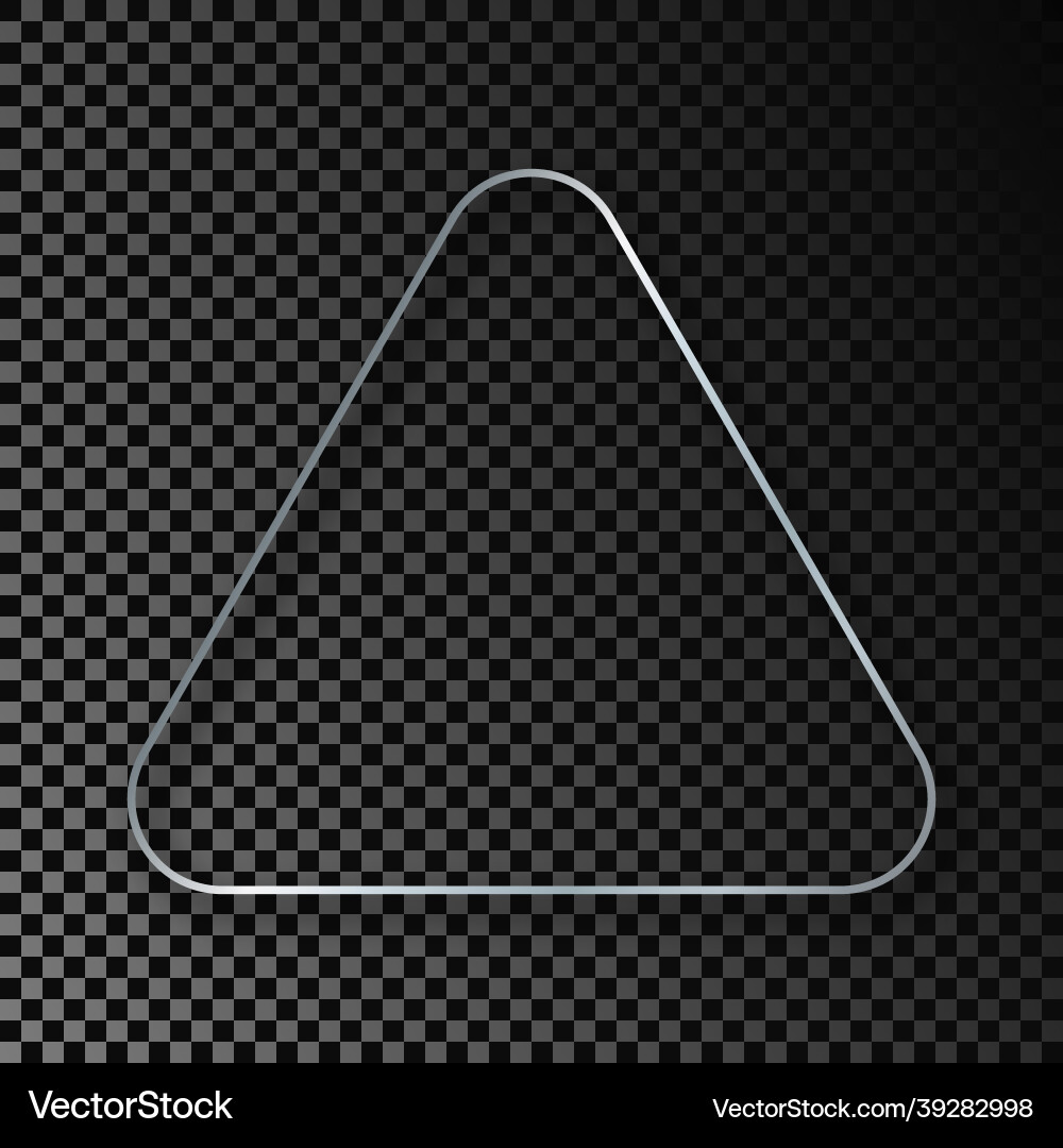 Silver glowing rounded triangle frame with shadow Vector Image
