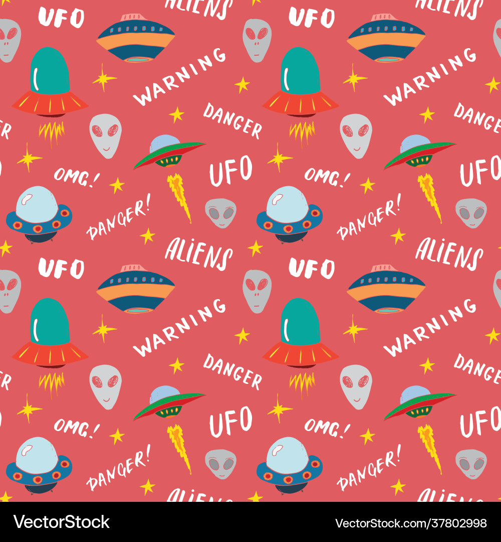 Ufo und Aliens nahtlose Muster niedliche Doodles Ufo und Aliens nahtlose Muster niedliche Doodles vektorbild