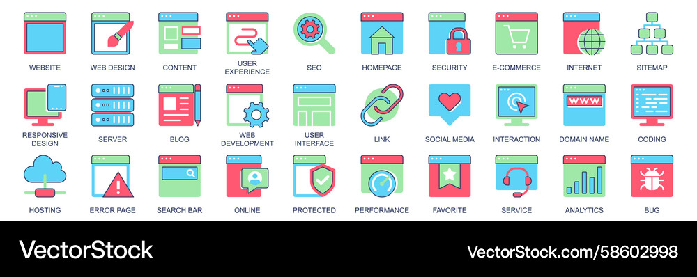 Website icon set in flat color icons web design Vector Image