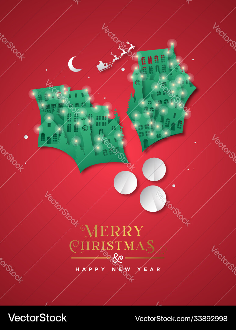 Year paper cut mistletoe winter city Year paper cut mistletoe winter city vector image