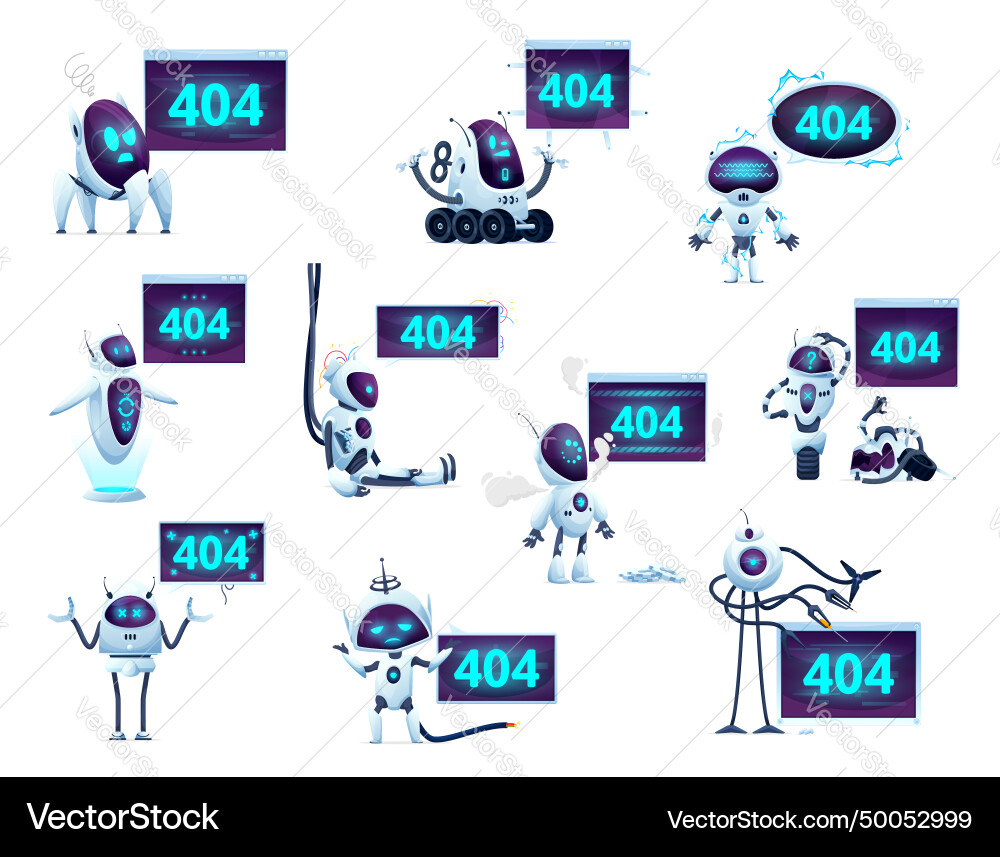 404 Error Page - Robot Droids Vector Image