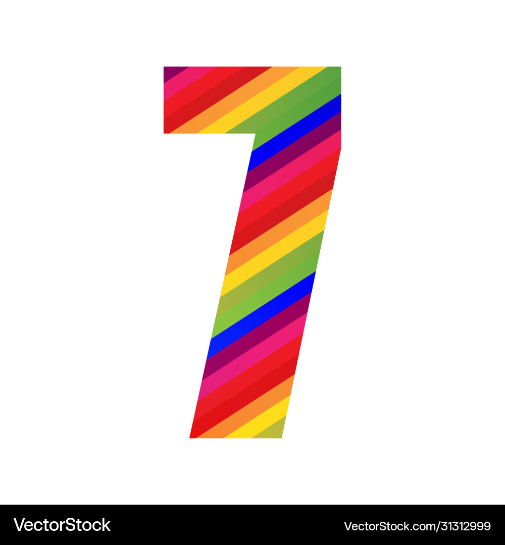 7 number rainbow style numeral digit colorful Vector Image