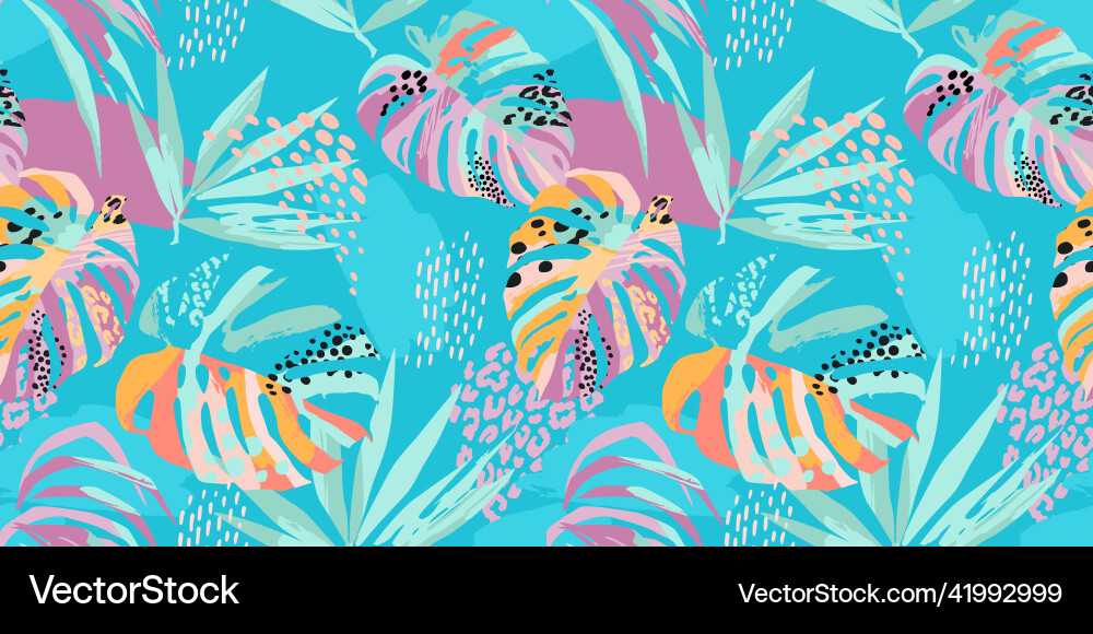 Abstract art seamless pattern with tropical leaves Abstract art seamless pattern with tropical leaves vector image
