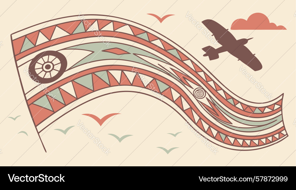 Dynamic patterned flag with bird in flight design vector image