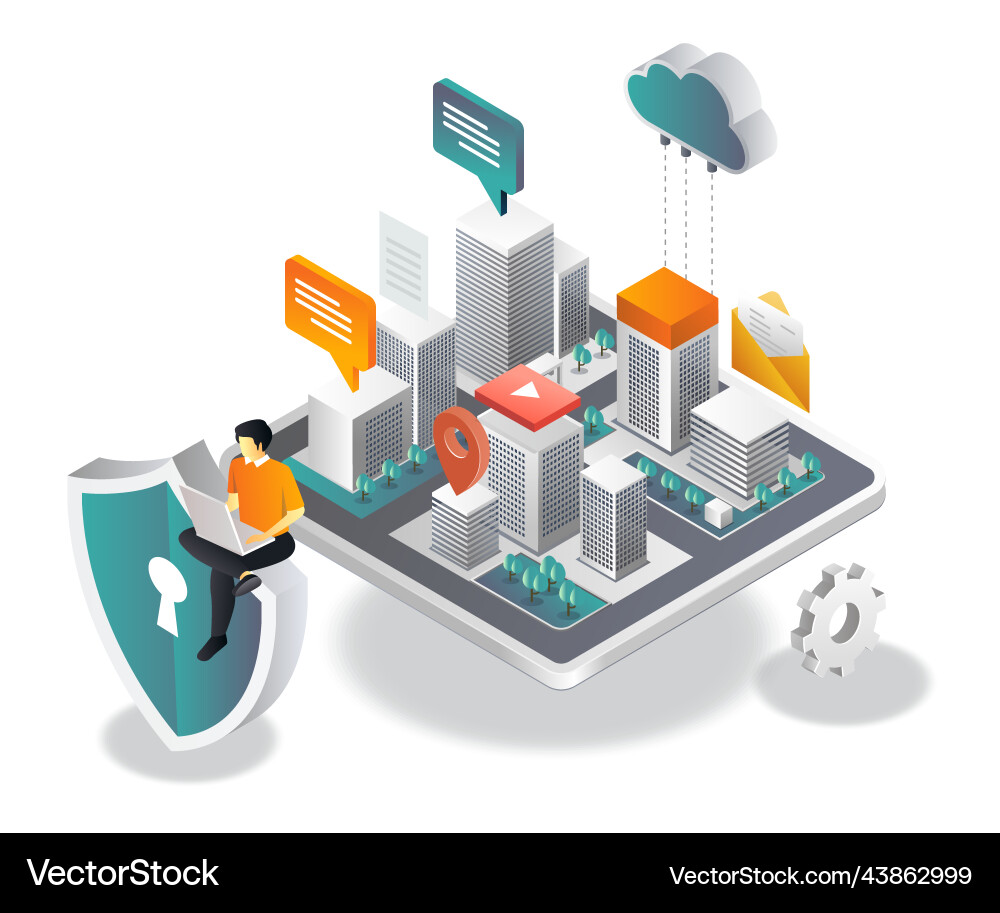 Man is controlling cloud server security Man is controlling cloud server security vector image