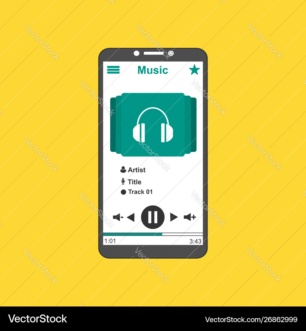 Media player application app template with flat Vector Image