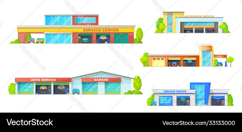 Auto Service Auto Reparatur und Garage Gebäude Icons Auto Service Auto Reparatur und Garage Gebäude Icons vektorbild