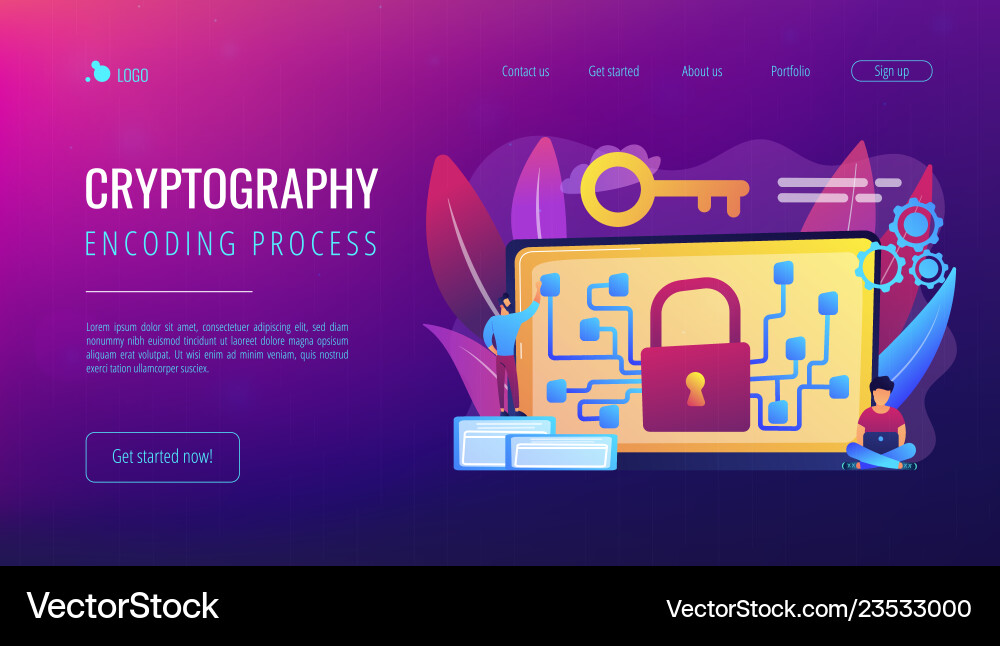 Cryptography and encryption concept landing page Cryptography and encryption concept landing page vector image