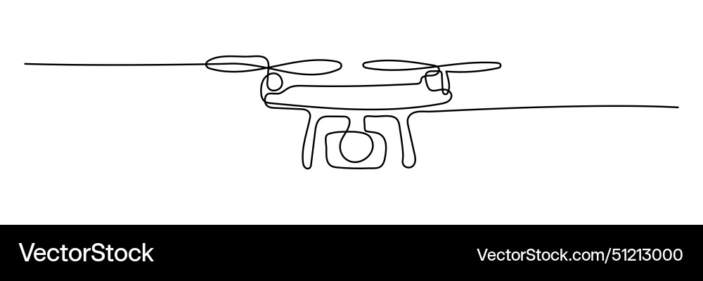 Flying Drone Shape - Continuous Line Art Vector Image