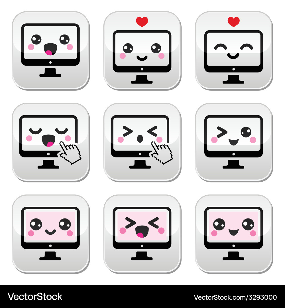 Kawaii Computer Buttons - Cute Icons Vector Image