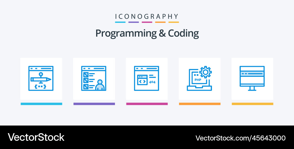 Programming and coding blue 5 icon pack including vector image