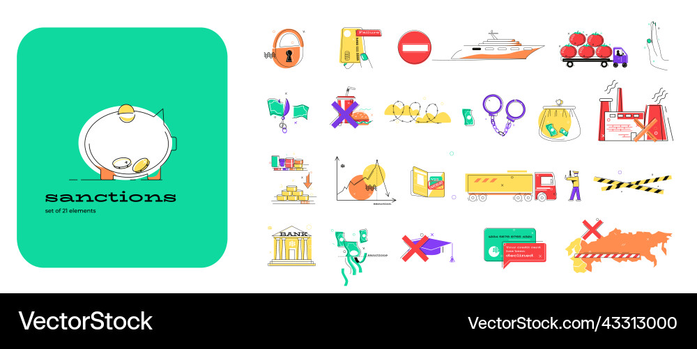 Sanctions flat compositions set vector image