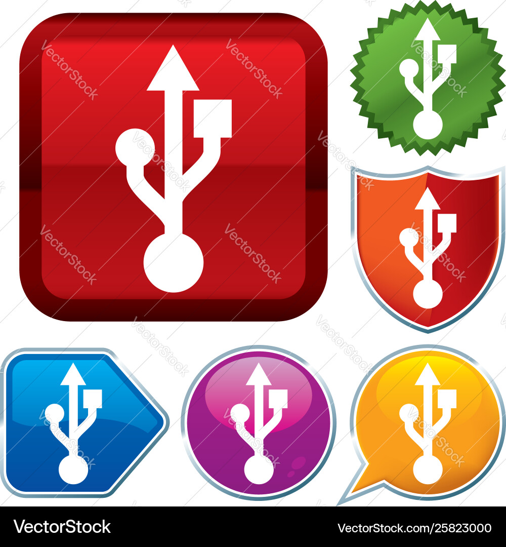 Set shiny icon series on buttons usb Vector Image