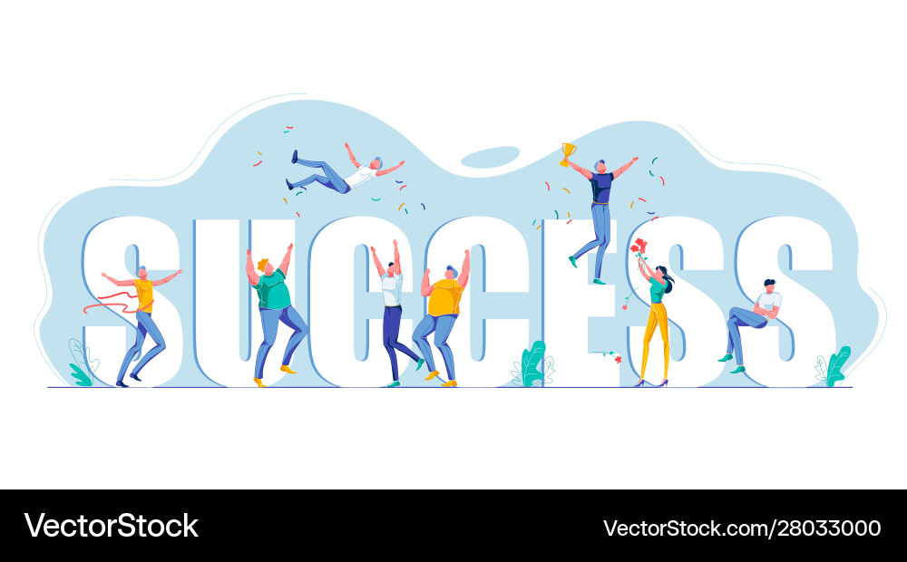 Success word from capital letters and happy people Success word from capital letters and happy people vector image