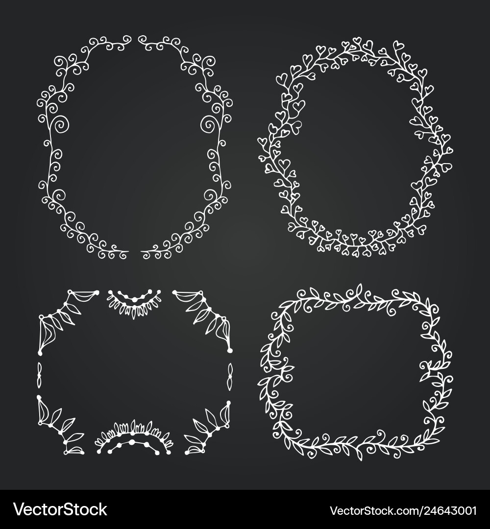 Chalkboard doodle branches frames set wreath Chalkboard doodle branches frames set wreath vector image