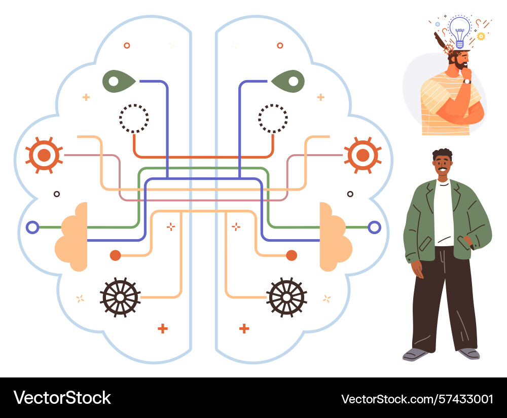 Creative problem-solving process with brain Creative problem-solving process with brain Vector Image