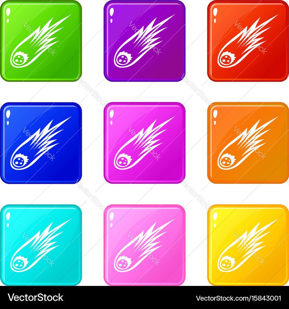 Falling meteor with long tail icons 9 set vector image