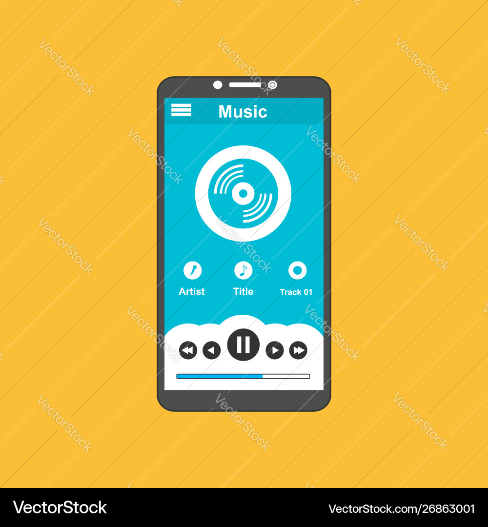 Media player application app template with flat Media player application app template with flat vector image