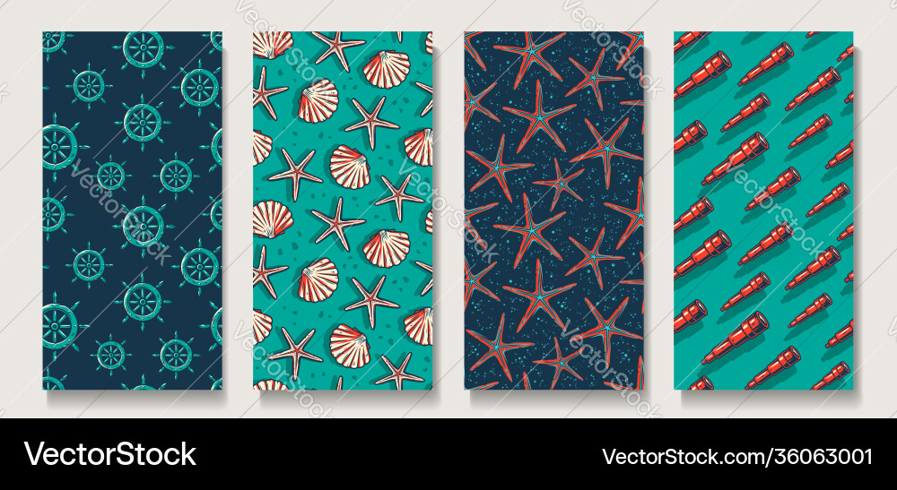 Nautical Seamless Pattern Set Vector Image