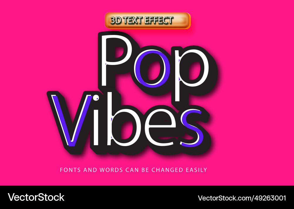 Pop vibes 3d editable text effect style vector image