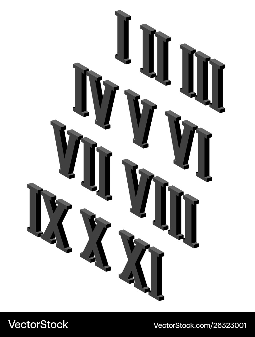 Roman numerals isometric icon set numeric system Roman numerals isometric icon set numeric system vector image