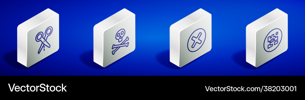 Set isometric line scissors with cut bones Set isometric line scissors with cut bones vector image