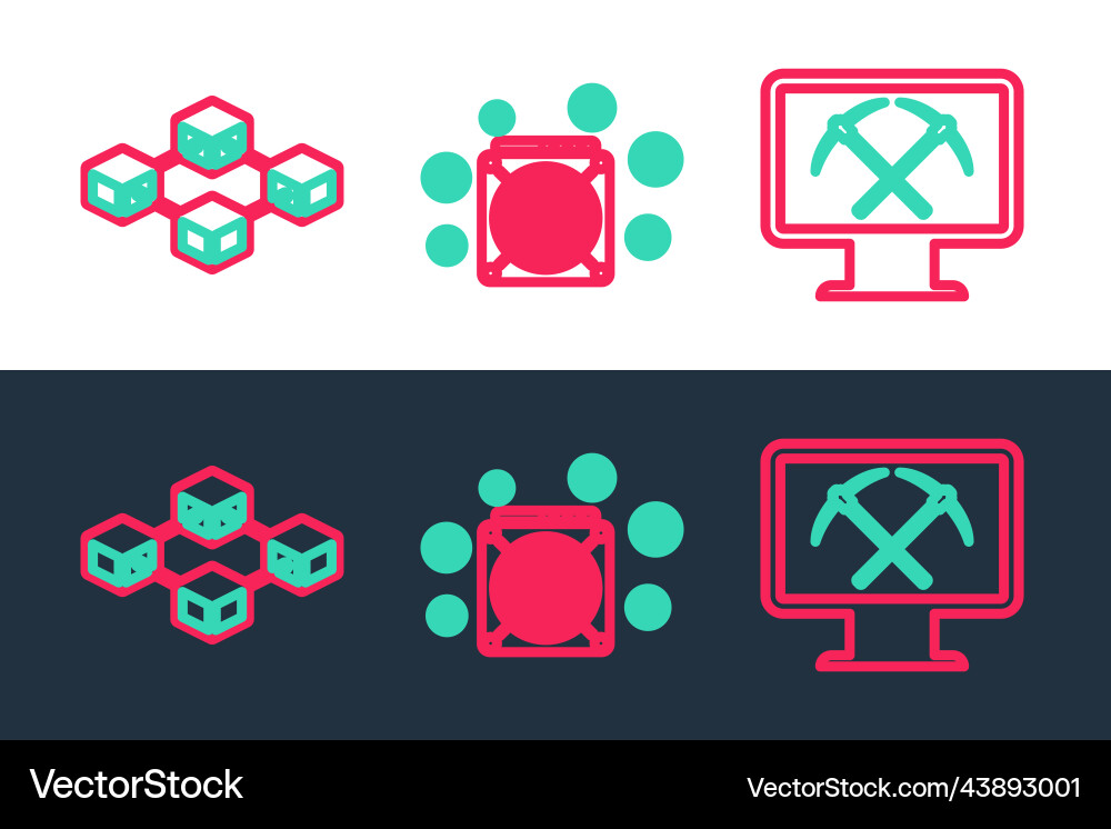 Set line mining with monitor and pickaxe Set line mining with monitor and pickaxe vector image