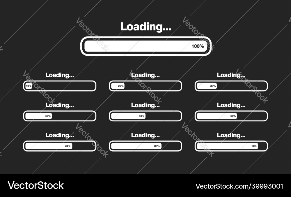 Set of loading bar progress visualization Set of loading bar progress visualization vector image