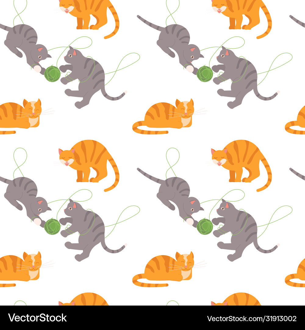 Cat characters seamless pattern vector image