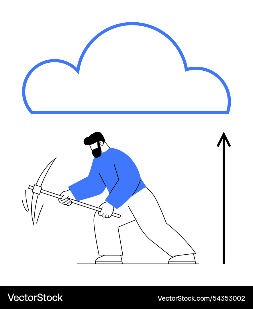 Man mining for cloud data with pickaxe Man mining for cloud data with pickaxe vector image