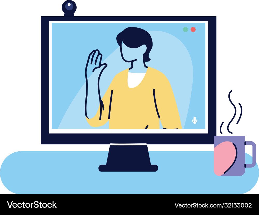 Man on computer video call vector image