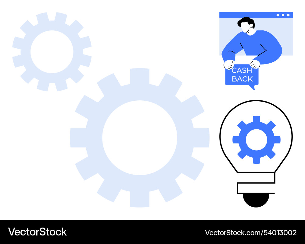 Man with cashback offer in web browser gears Man with cashback offer in web browser gears vector image