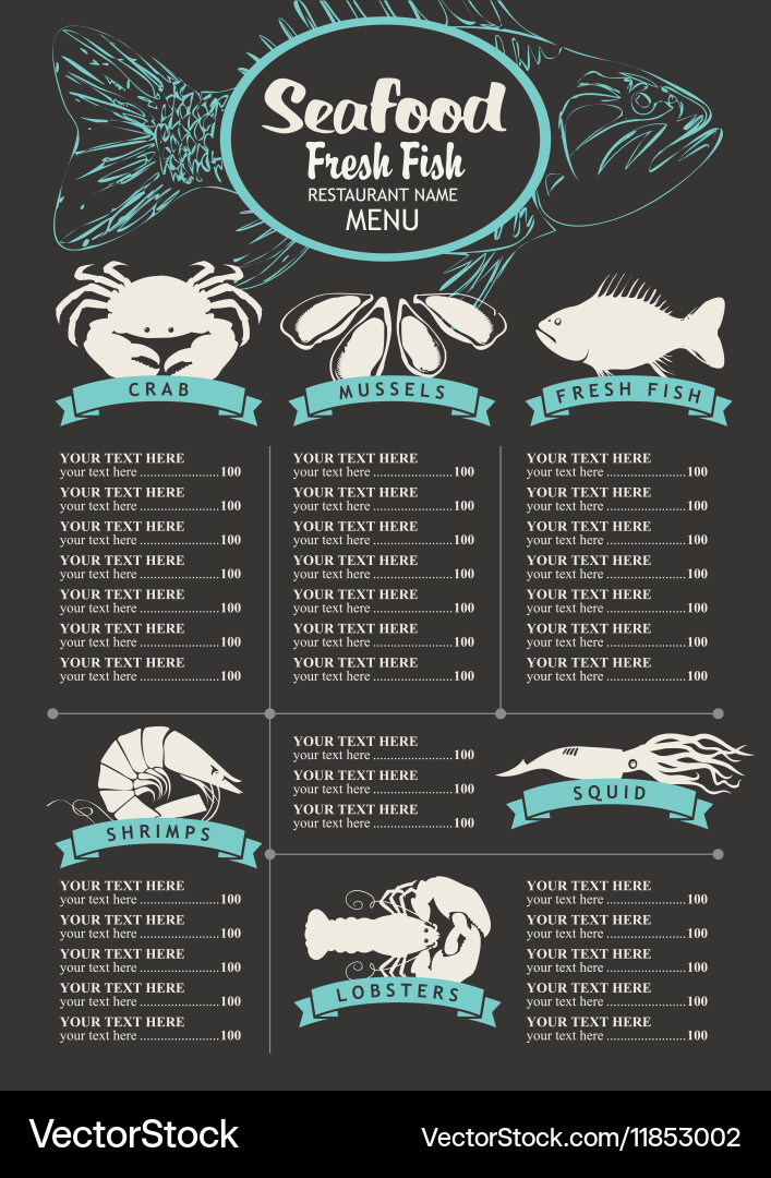 Menu with price list for a seafood vector image