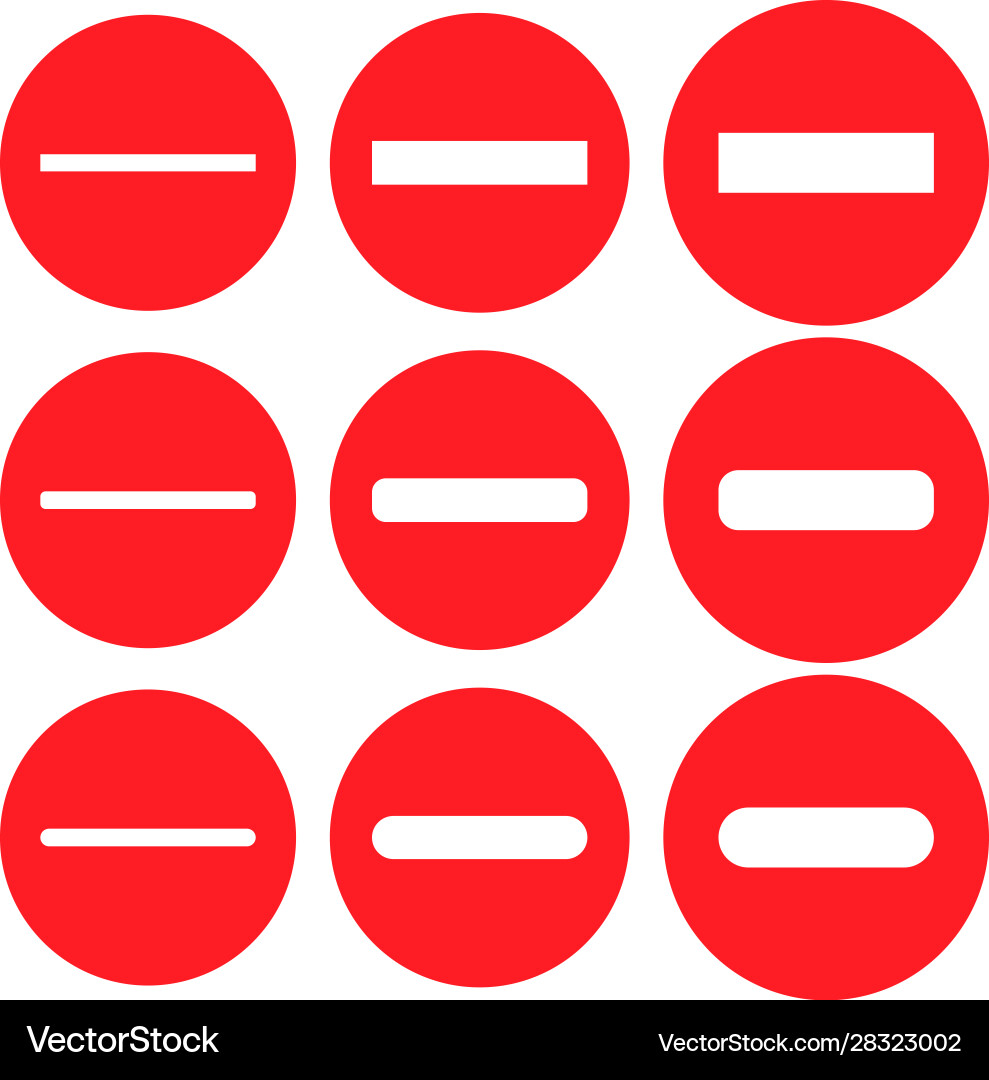 Minus negative icon shape round button set red Minus negative icon shape round button set red vector image