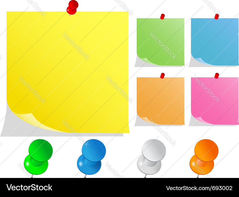Paper Notes with Push Pins Vector Image