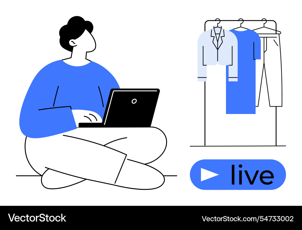 Person Livestreaming Mode Verkauf mit Laptop Person Livestreaming Mode Verkauf mit Laptop vektorbild