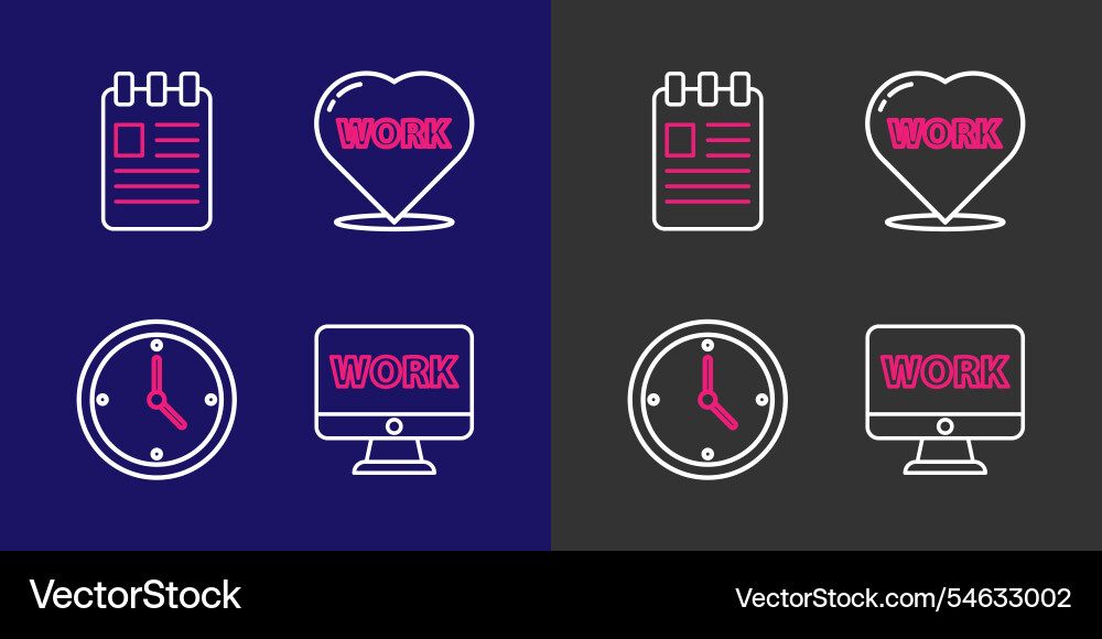 Set line monitor with text work clock heart vector image