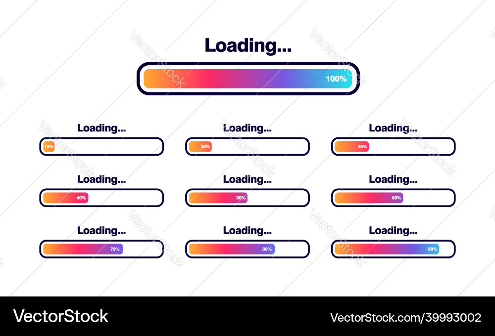 Set of loading bar progress visualization Set of loading bar progress visualization vector image