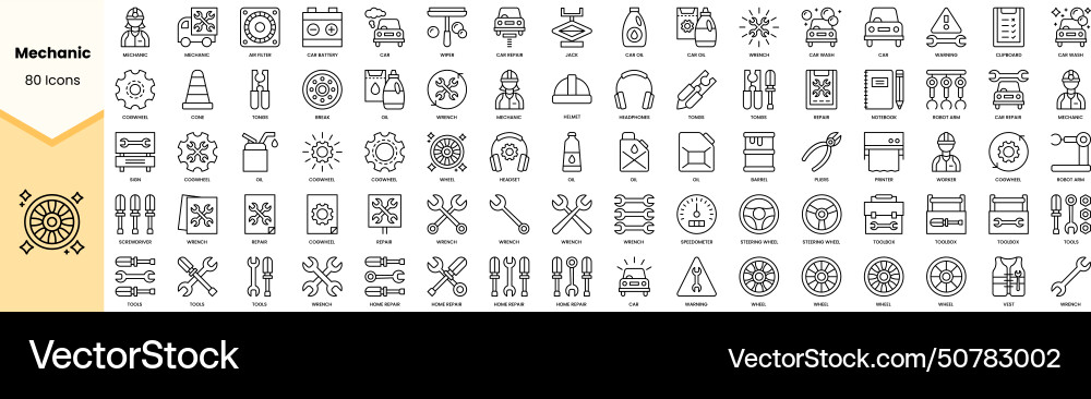 Set of mechanic icons simple line art style vector image