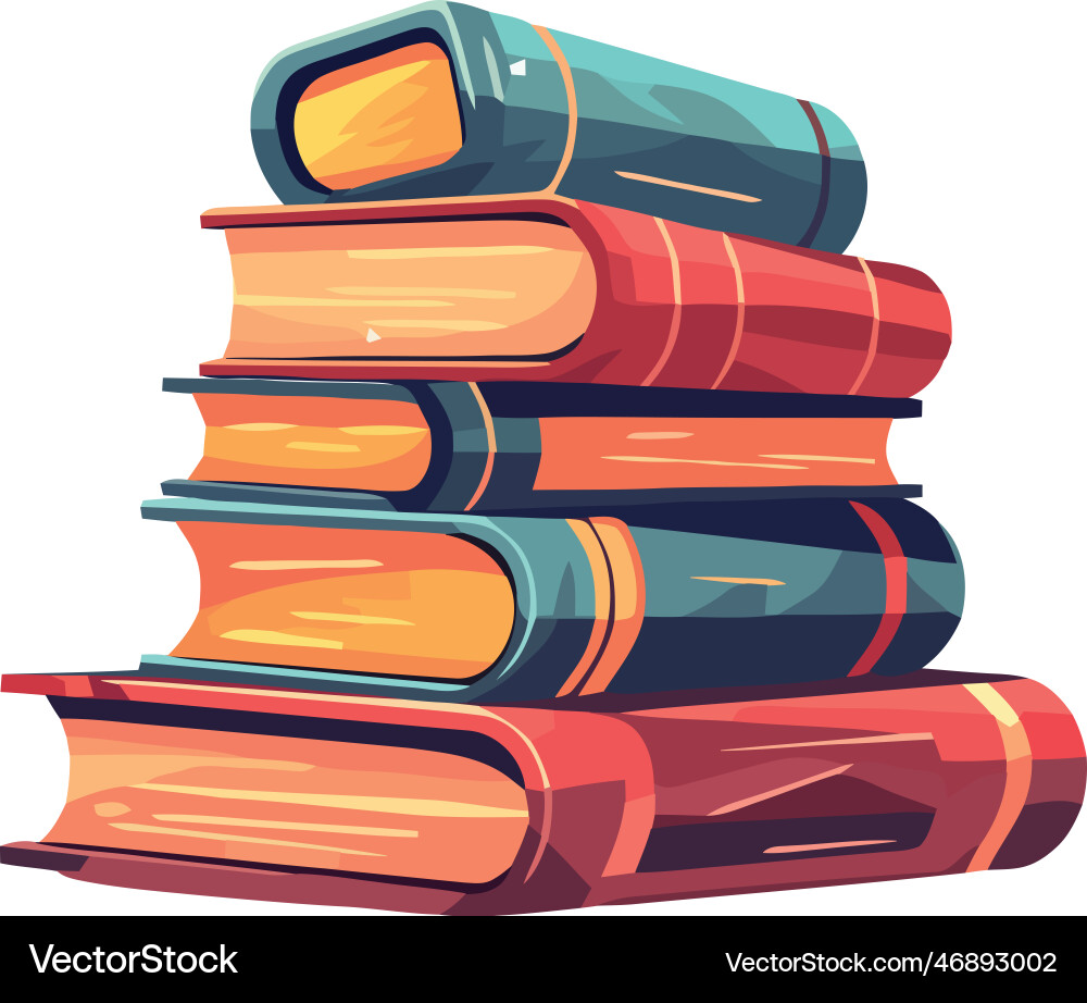 Stack of textbooks on library shelf for studying Stack of textbooks on library shelf for studying Vector Image