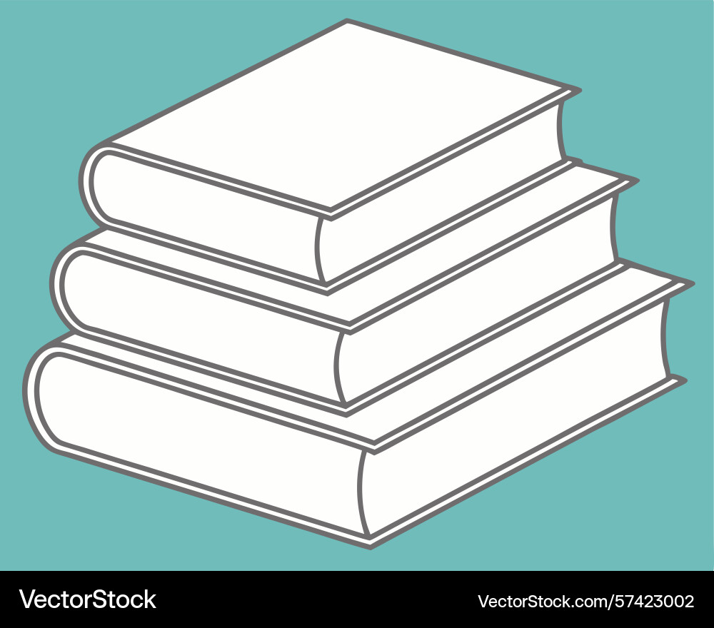 Stack of three books isolated on teal background Vector Image