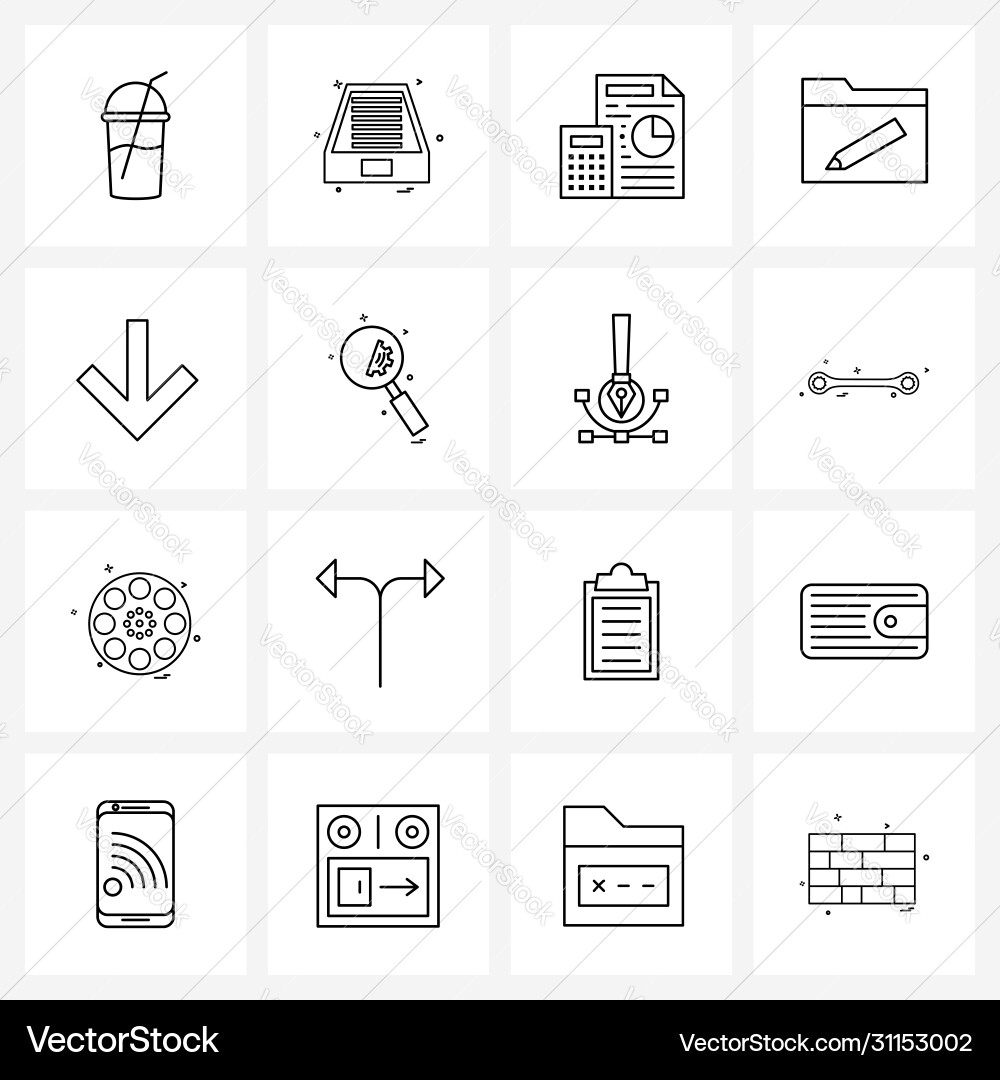 Ui set 16 basic line icons download arrow Vector Image