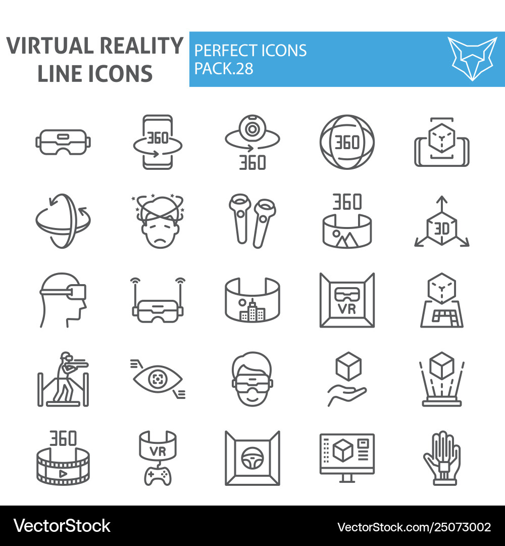 Virtual reality line icon set augmented Vector Image