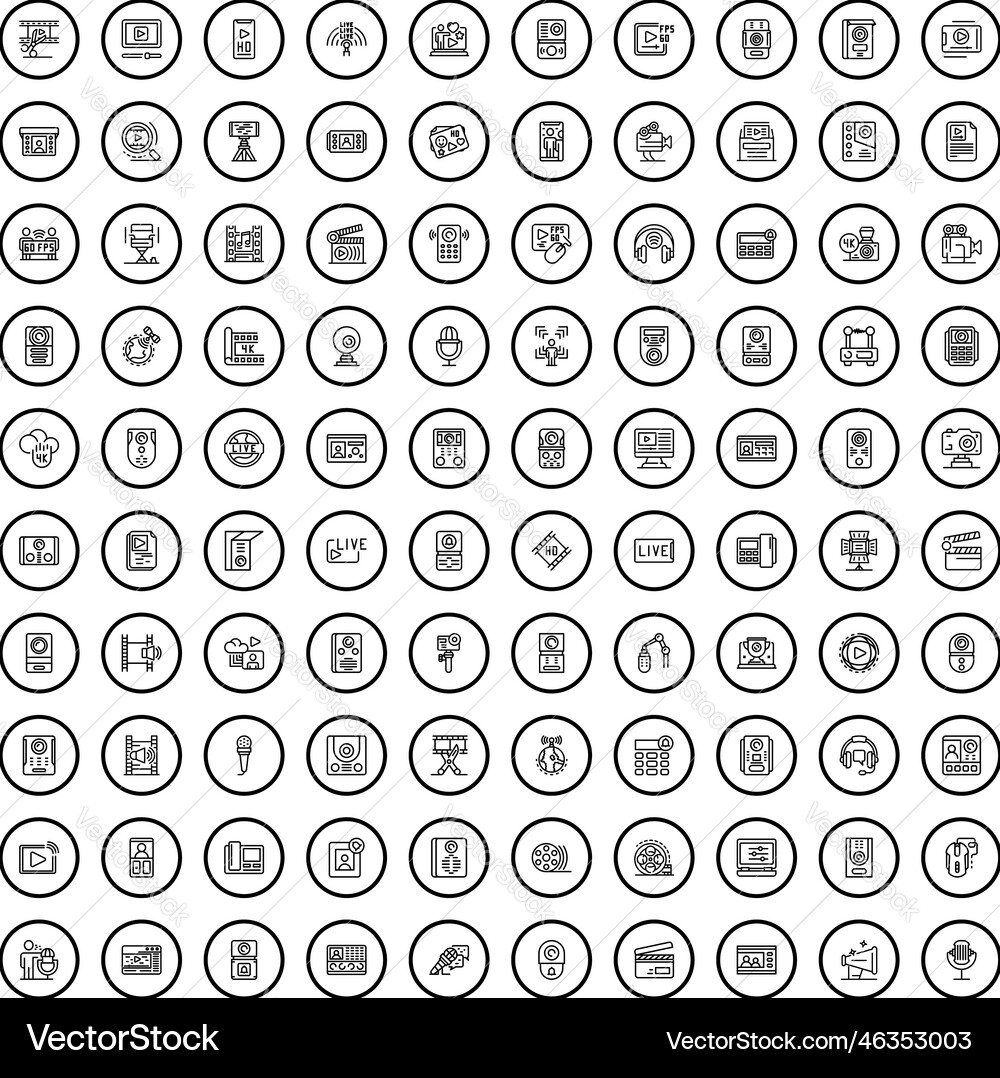 100 video icons set outline style Vector Image