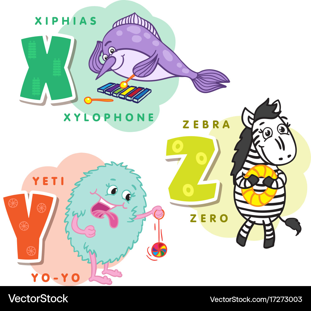 Alphabet children colored letter x y z vector image
