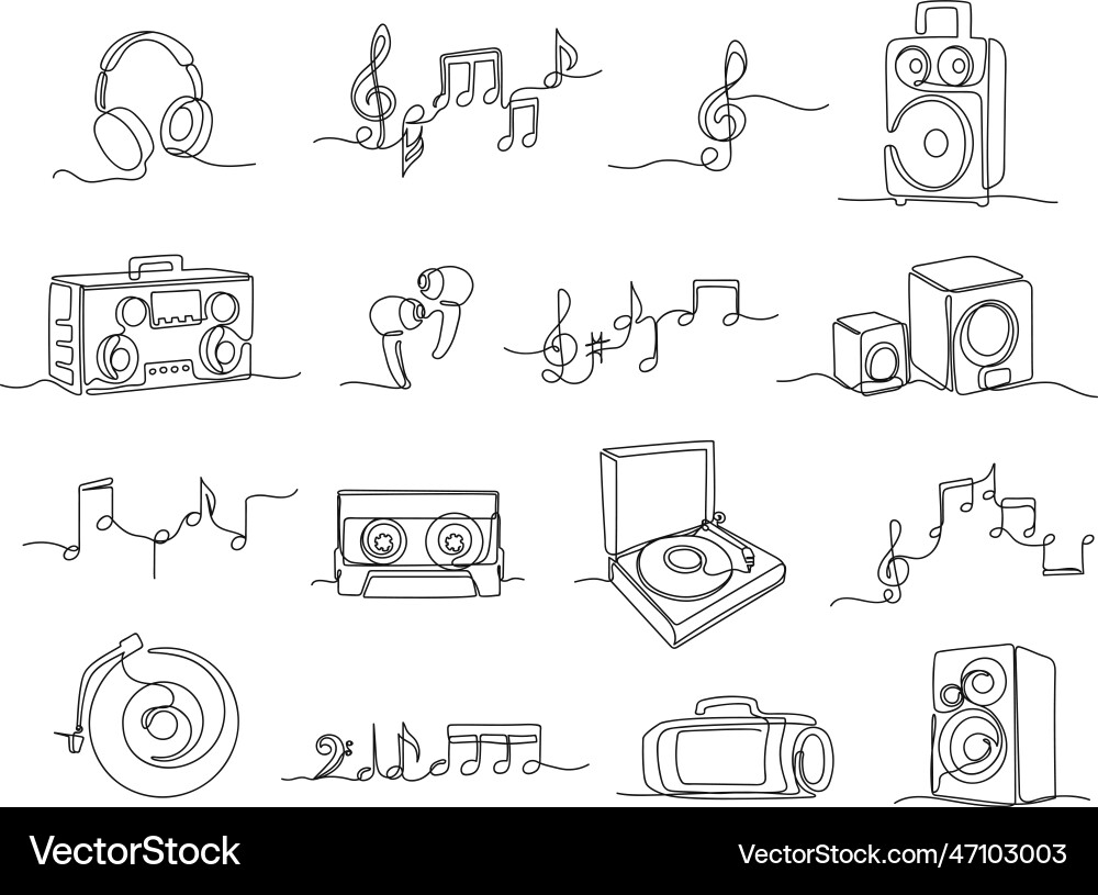 Continuous one line music linear Continuous one line music linear vector image