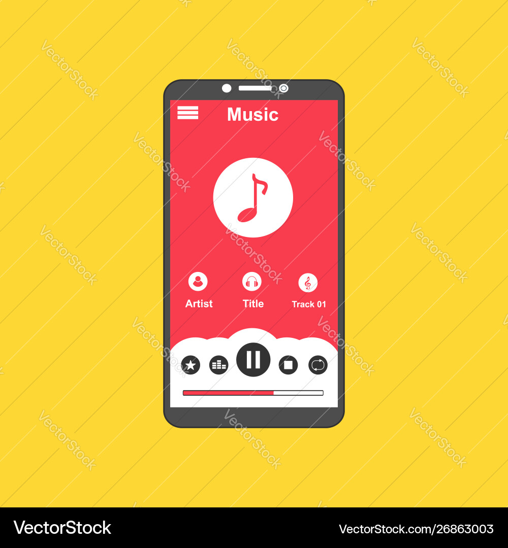 Media player application app template with flat Media player application app template with flat vector image