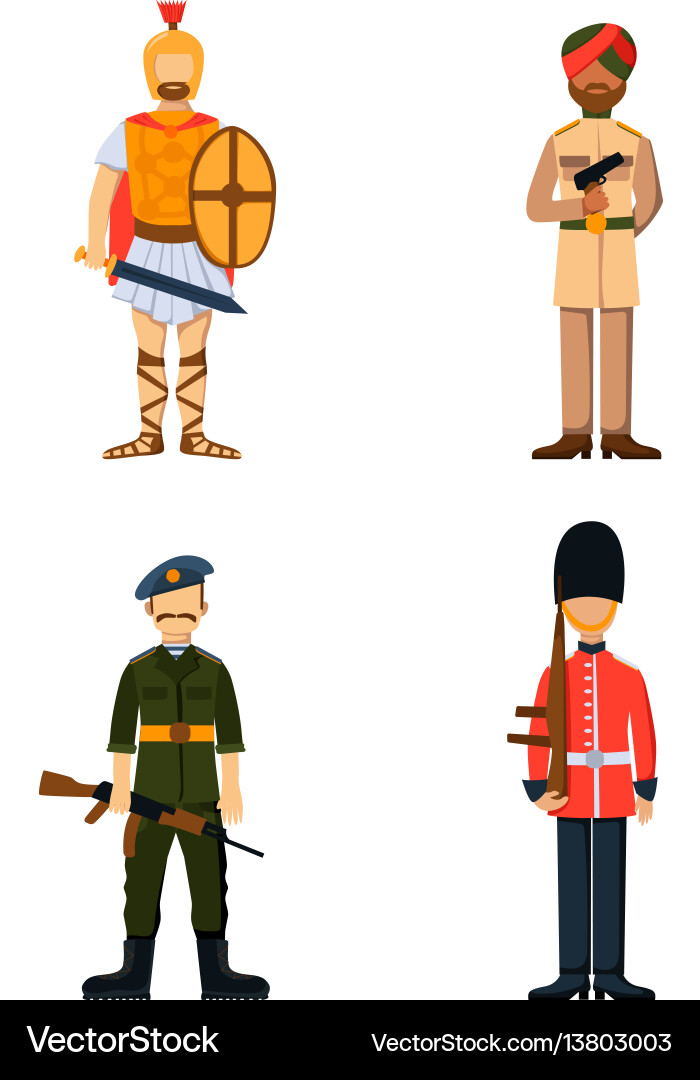 Military soldier character weapon symbols armor Military soldier character weapon symbols armor vector image