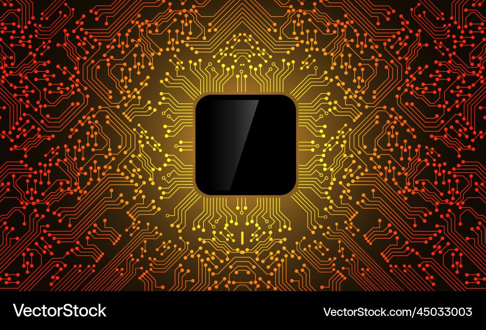 Orange circuit line black microprocessor Orange circuit line black microprocessor vector image